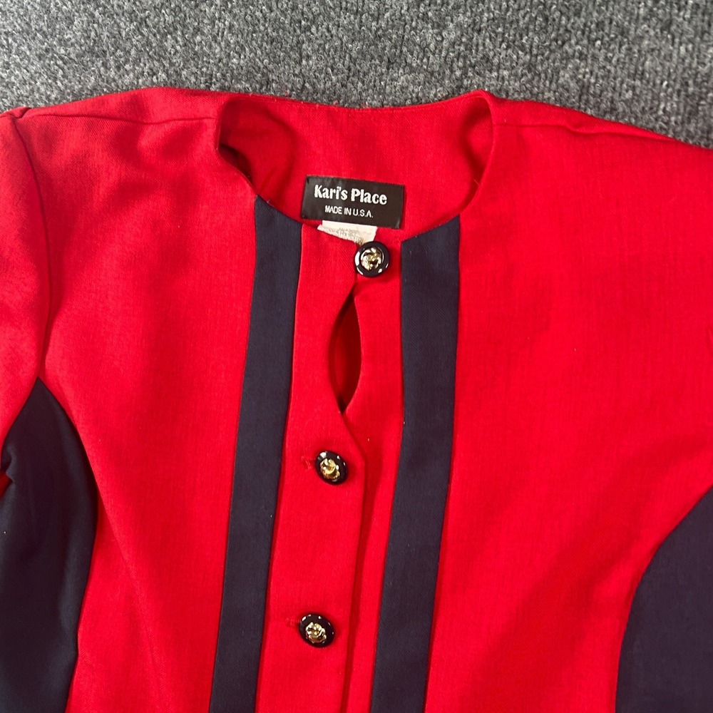 Vintage Kari's‎ Place Blazer Jacket Womens 8 Red Black Retro Formal Button Front